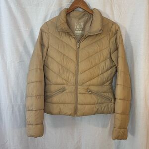Love Tree Women's Ultra Light Packable Jacket Size Small Tan Puffer Full Zip